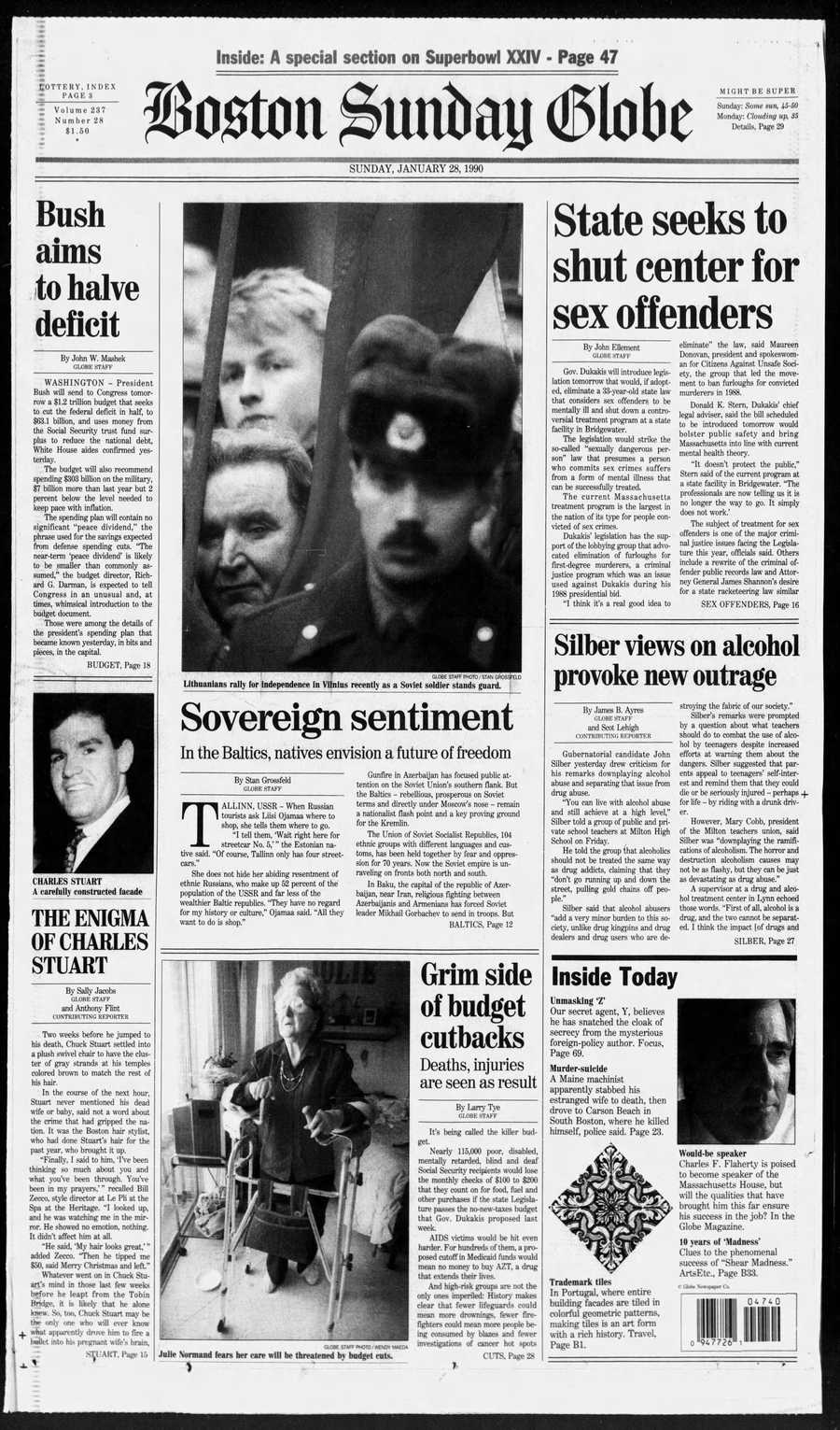 Boston Globe front from Jan. 28, 1990