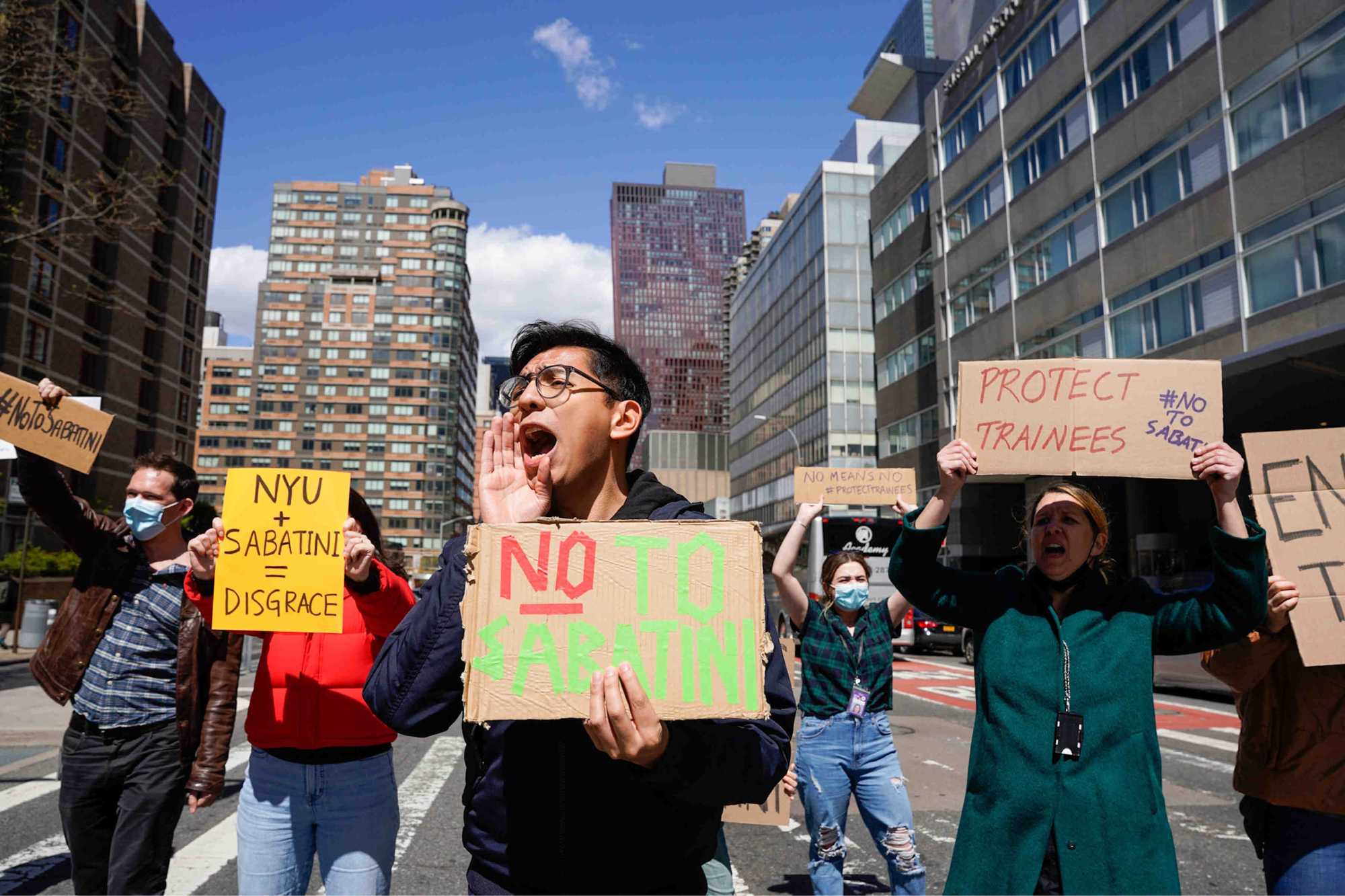 Graduate students, faculty, and alumni from New York University’s Grossman School of Medicine participated in a walkout in April 2022 to protest news that the school was seriously considering hiring David Sabatini. 