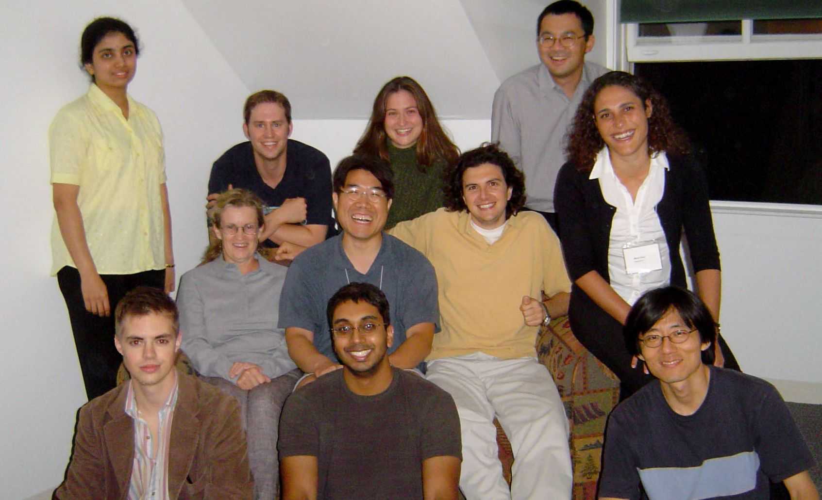 In 2003, early in his career at Whitehead, Sabatini (middle row, second from right) joined members of his then modest-sized lab at a scientific retreat.
