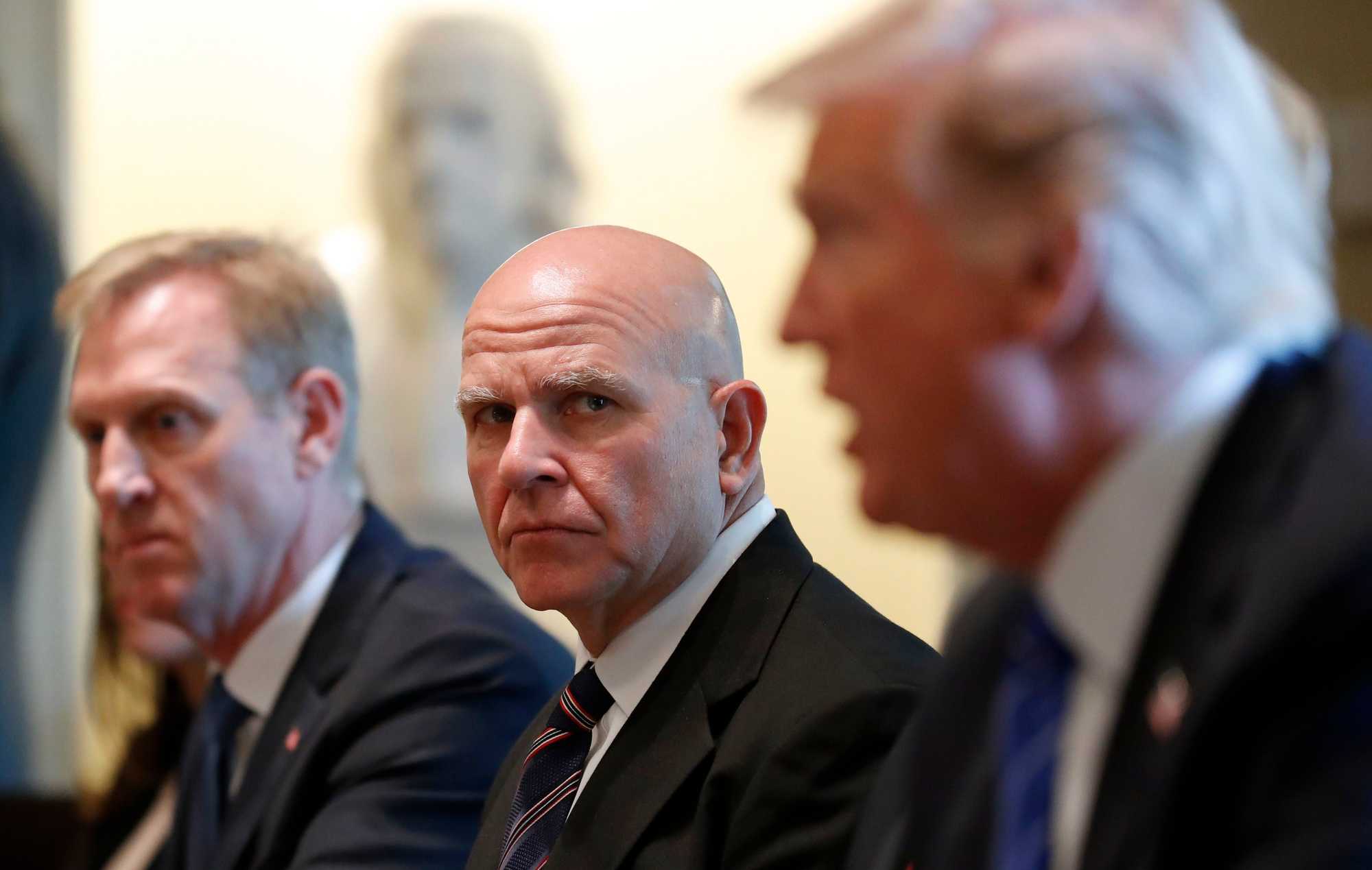 Then White House national security adviser H.R. McMaster (center) at a meeting in the Cabinet Room of the White House in 2017.