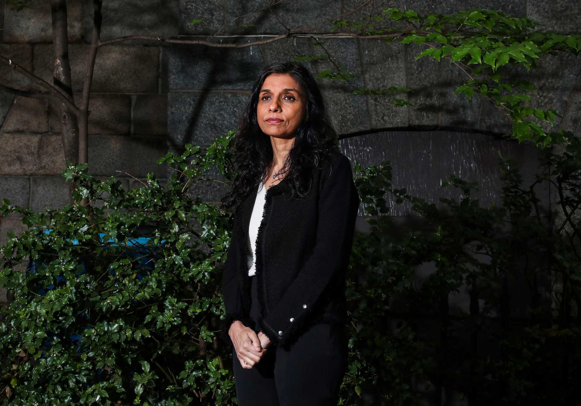 Former Public Health commissioner Dr. Monica Bharel stood for a portrait in downtown Boston in 2020. A former health department official said Bharel ordered her to remove from a public presentation data that portrayed Steward in “a negative light.” Bharel didn't respond to requests for comment.

