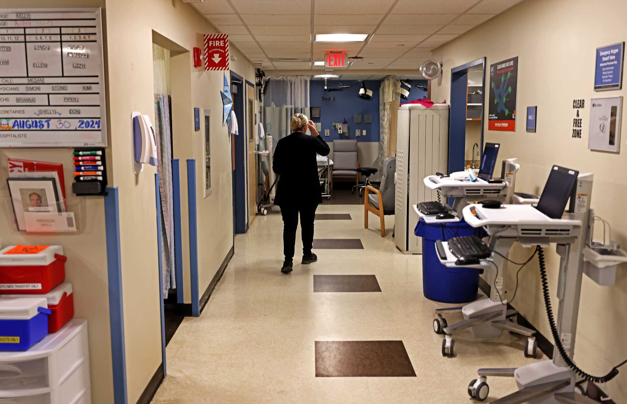 The hallway inside the emergency department at Nashoba Valley Medical Center in Ayer, on the last full day of operations before it closed its doors on Aug. 31.

