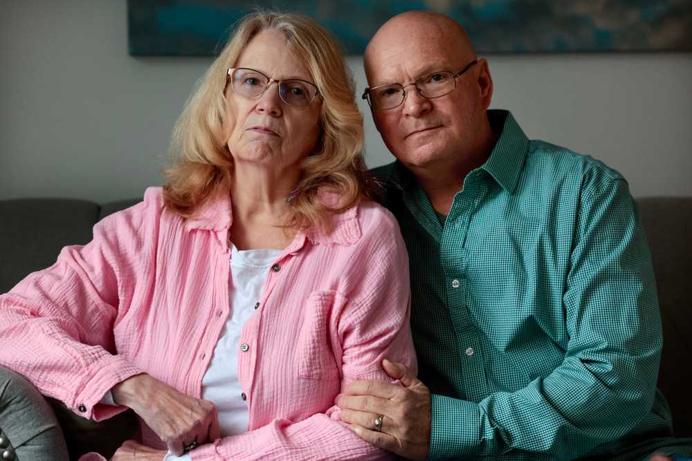 Donna and Joseph Knight at their home in Middleborough. On Sept. 13, 2023, their daughter, Jennifer, collapsed and died in the registration line at Good Samaritan Medical Center after she told a nurse that she was suffering from chest pain and was having trouble breathing. The Knights are still seeking accountability for her death.