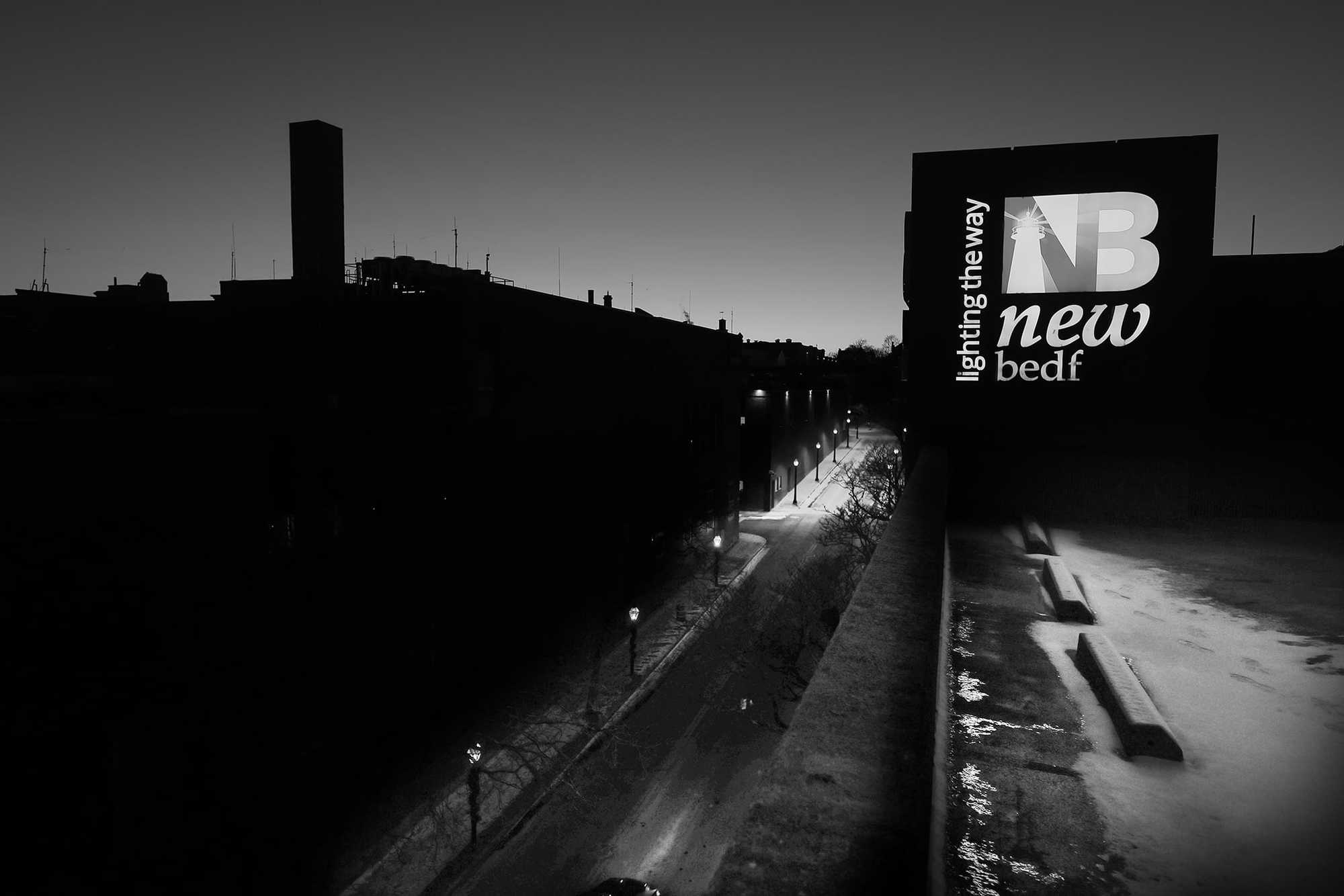 The Elm Street Parking Garage in fading daylight.