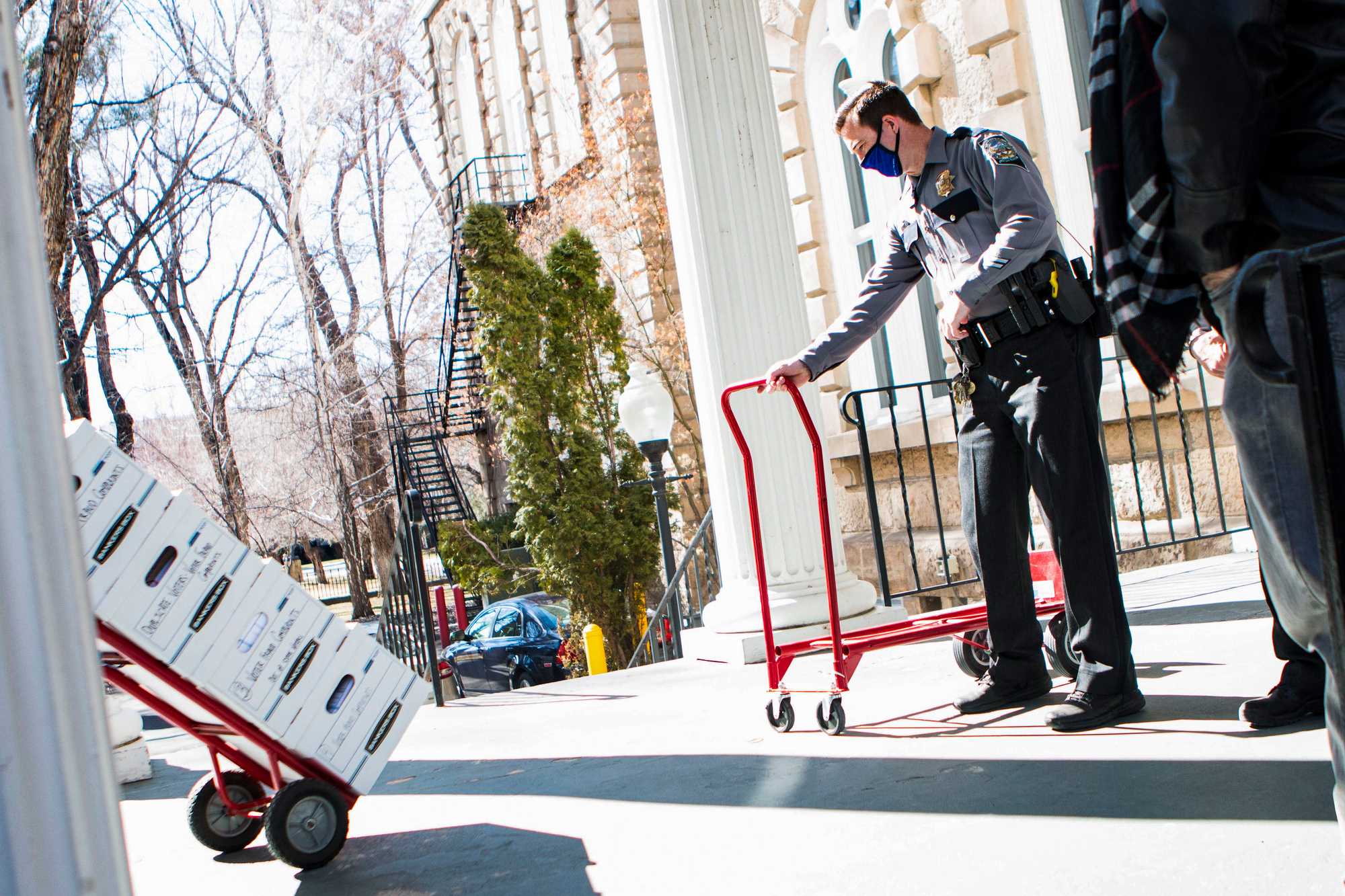 Nevada Capitol Police received boxes delivered by the Nevada GOP, on March 4, 2021, in Carson City, Nev., with what they described as 120,000 "election integrity violation reports" alleging widespread voter fraud during the 2020 election.