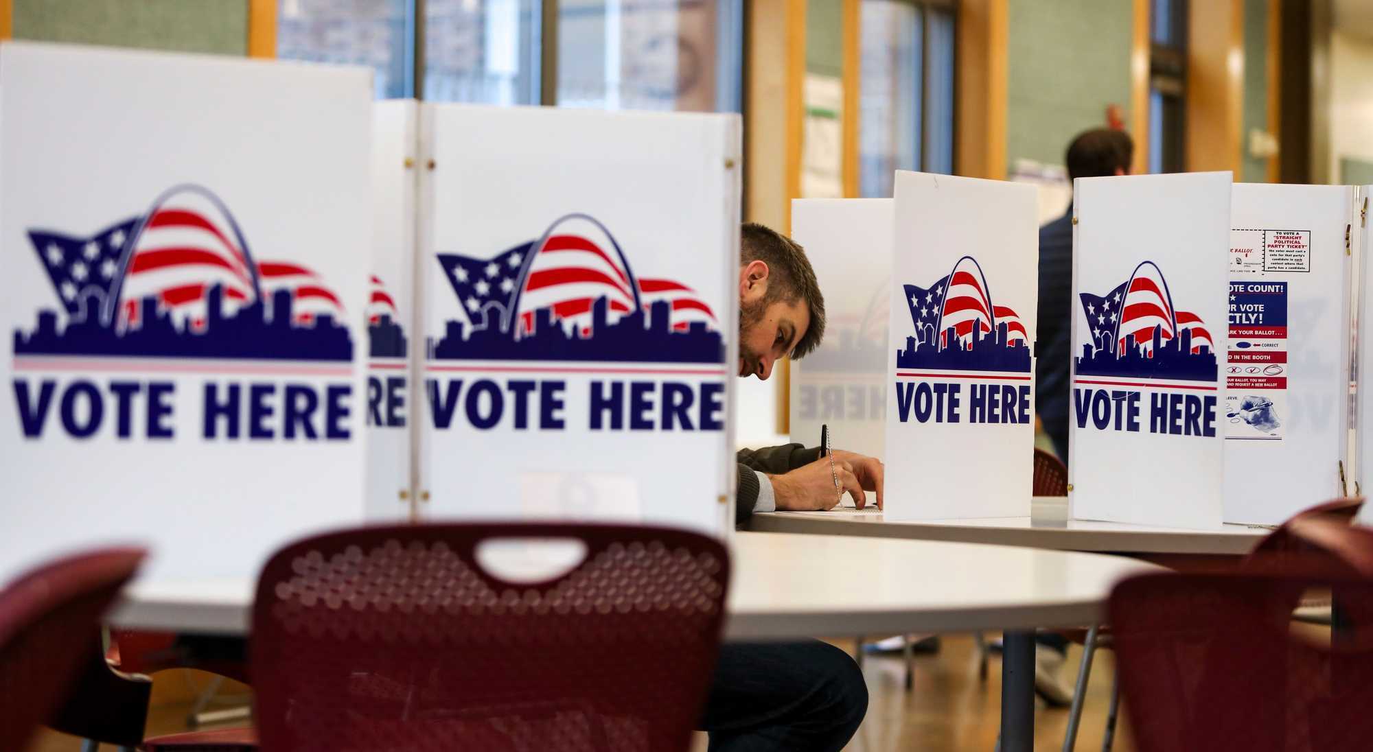 Brian Maurizi cast his vote in the Democratic primary at New City School in St. Louis on March 10, 2020. 