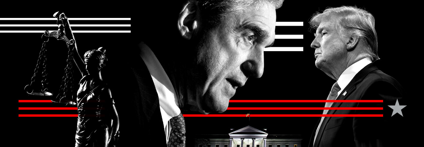 Illustration depicting special counsel Robert Mueller and President Donald Trump