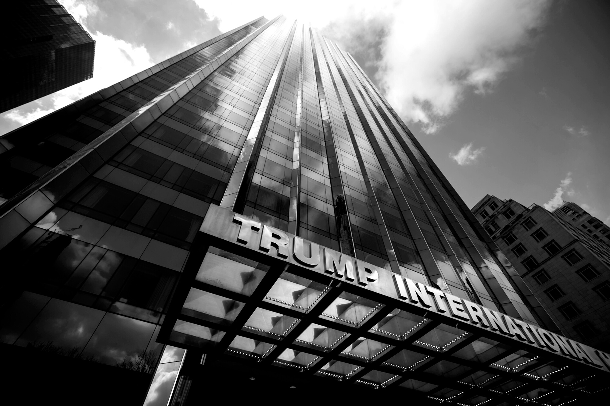 Trump International Hotel & Tower, New York, March 2019. Donald Trump was riddled with conflicts of interest throughout his time in office and abused the presidency to enrich himself and his family. His refusal to divest from his businesses resulted in him violating the constitution by indirectly receiving money from foreign governments.