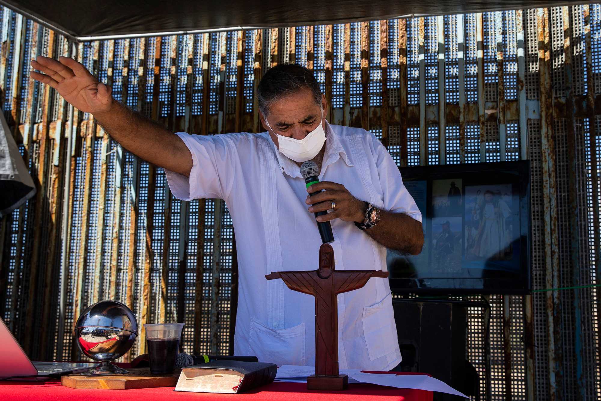 Guillermo Navarrete, the church’s lay pastor, prayed over his congregation.

