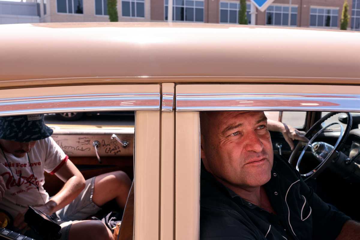 Leigh Hart, an entertainer from New Zealand, sat in a 1955 Cadillac outside Sun Records while filming a travel episode in Memphis.