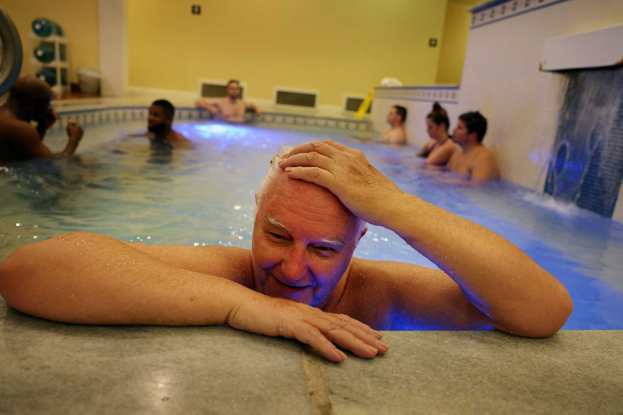 Merrill Lund of Naples, Fla., relaxed in a thermal mineral water pool at the Quapaw Baths & Spa.