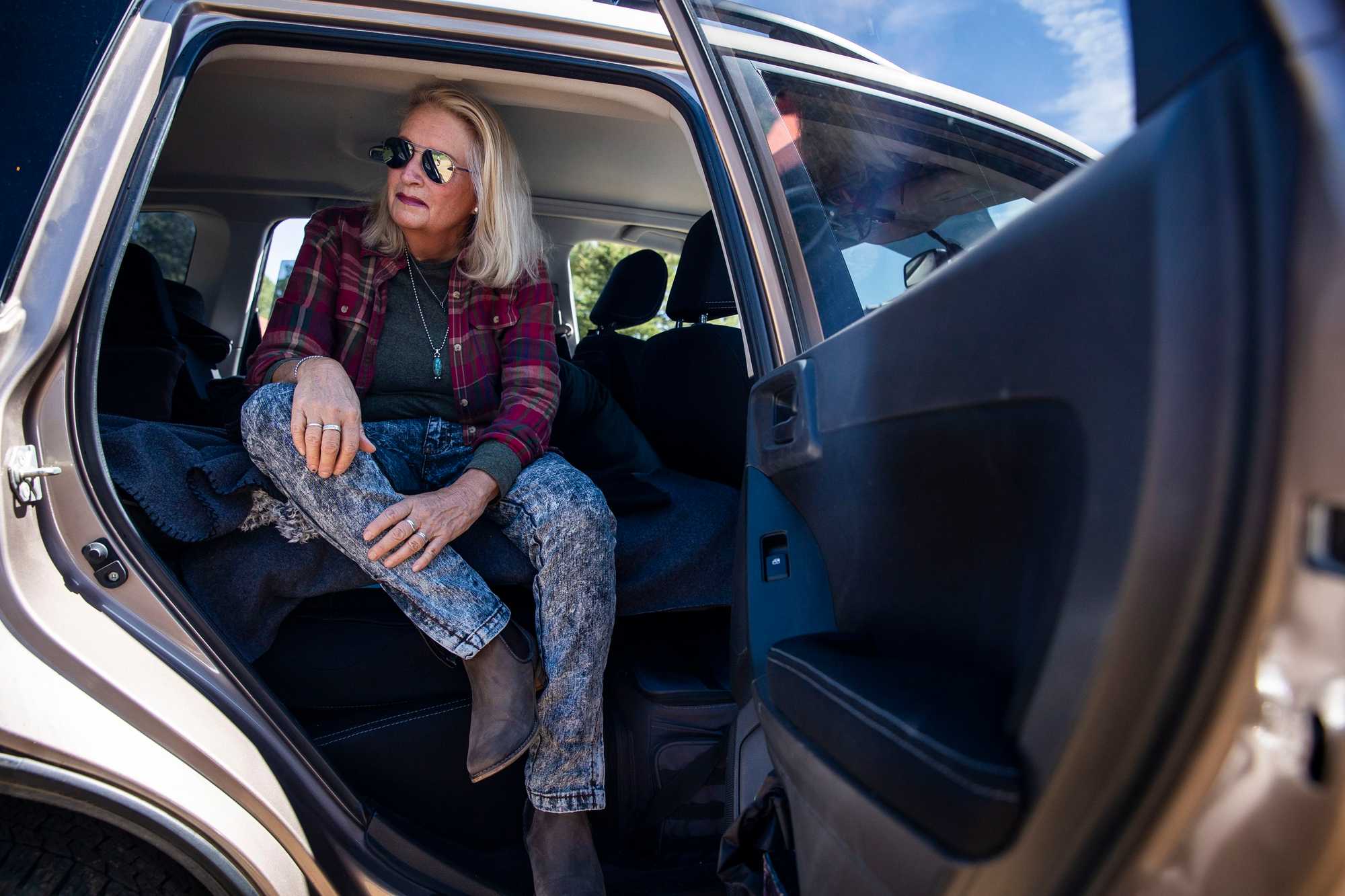 Cyn Palmer has been staying in her car outside of her house, which was rendered uninhabitable by the fire. 