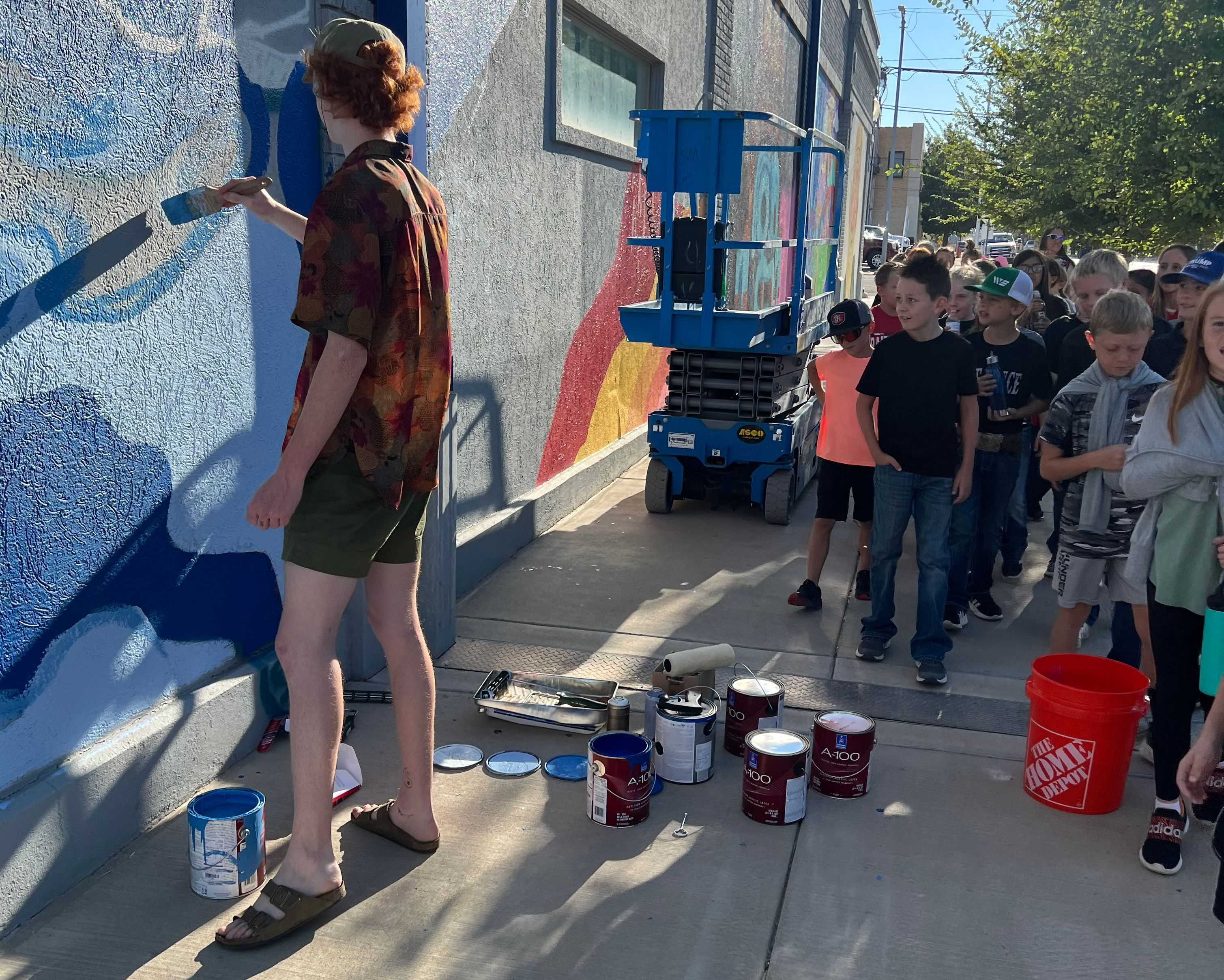 Artist Tommy Lee worked on a mural in Amarillo, Texas.