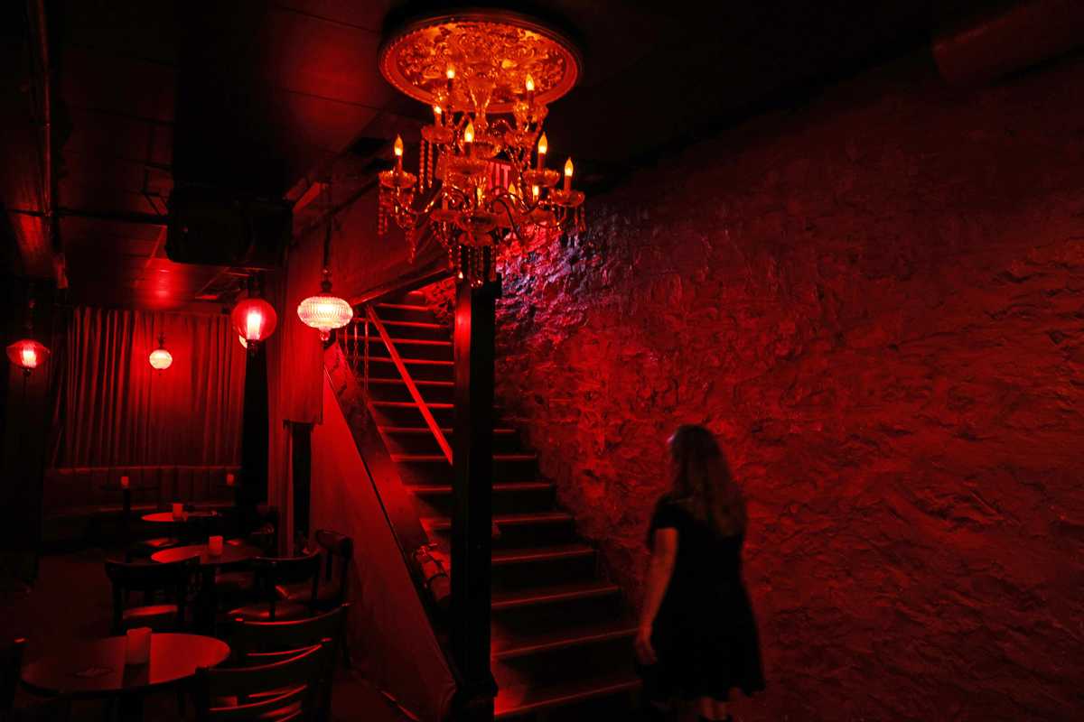 Christine Skoutelakis toured the  Orion Lounge downstairs at the Green Lady Lounge in Kansas City, Mo., on Sept. 6.