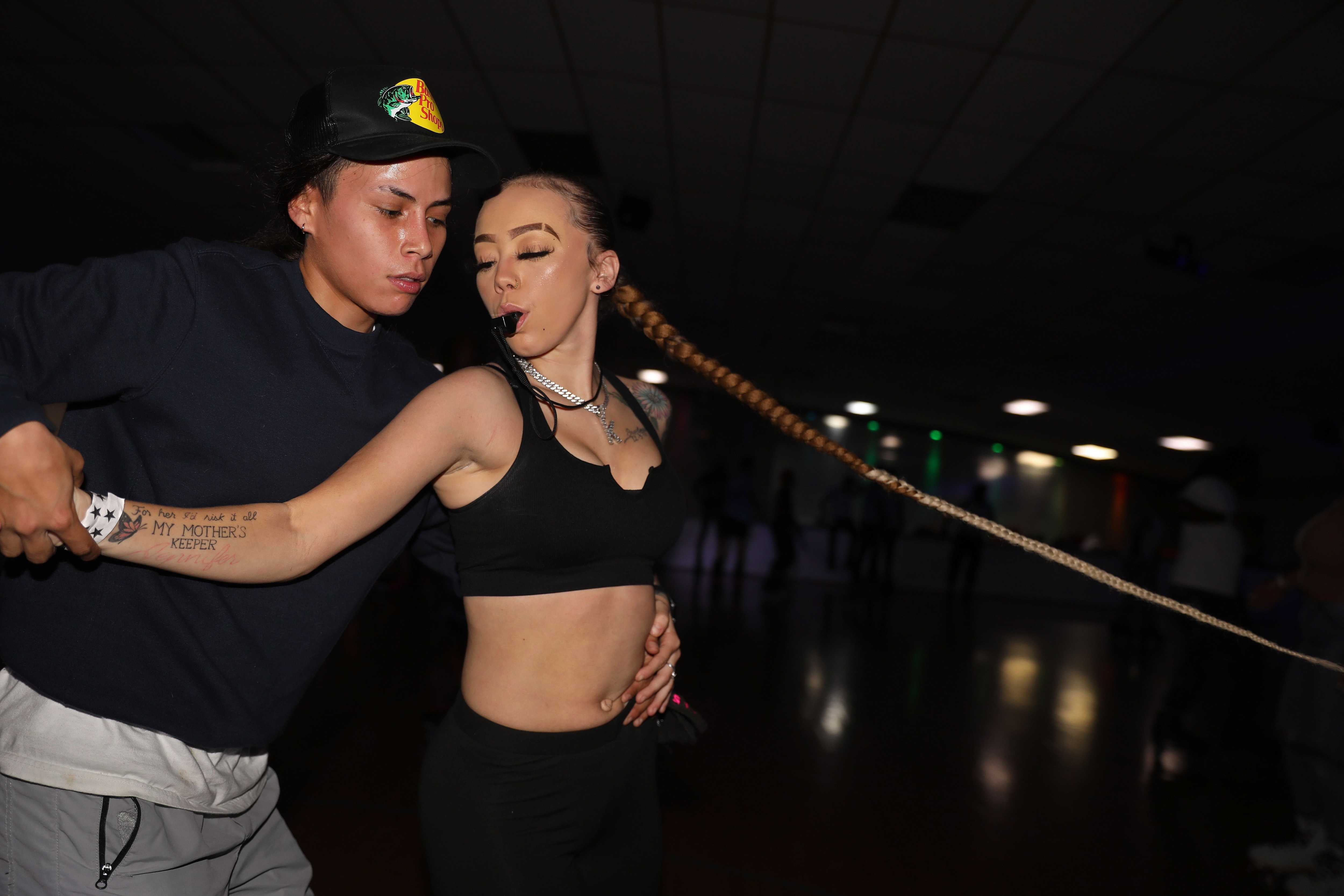 Tabitha Romaine (left) of Dayton, Ohio, skated with the cofounder of Reckless Sk8rs, KaeKae McBride, of Cincinnati on a Wednesday night at The Place Cincy.