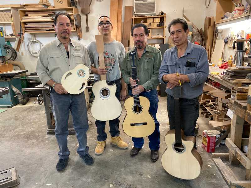 From left to right: Victor, Robert, Robert, and Rick Pimentel in their family shop in Albuquerque. The three brothers are in the second generation to run the business, and Robert Pimentel III (second from left) is the fourth generation to work there.