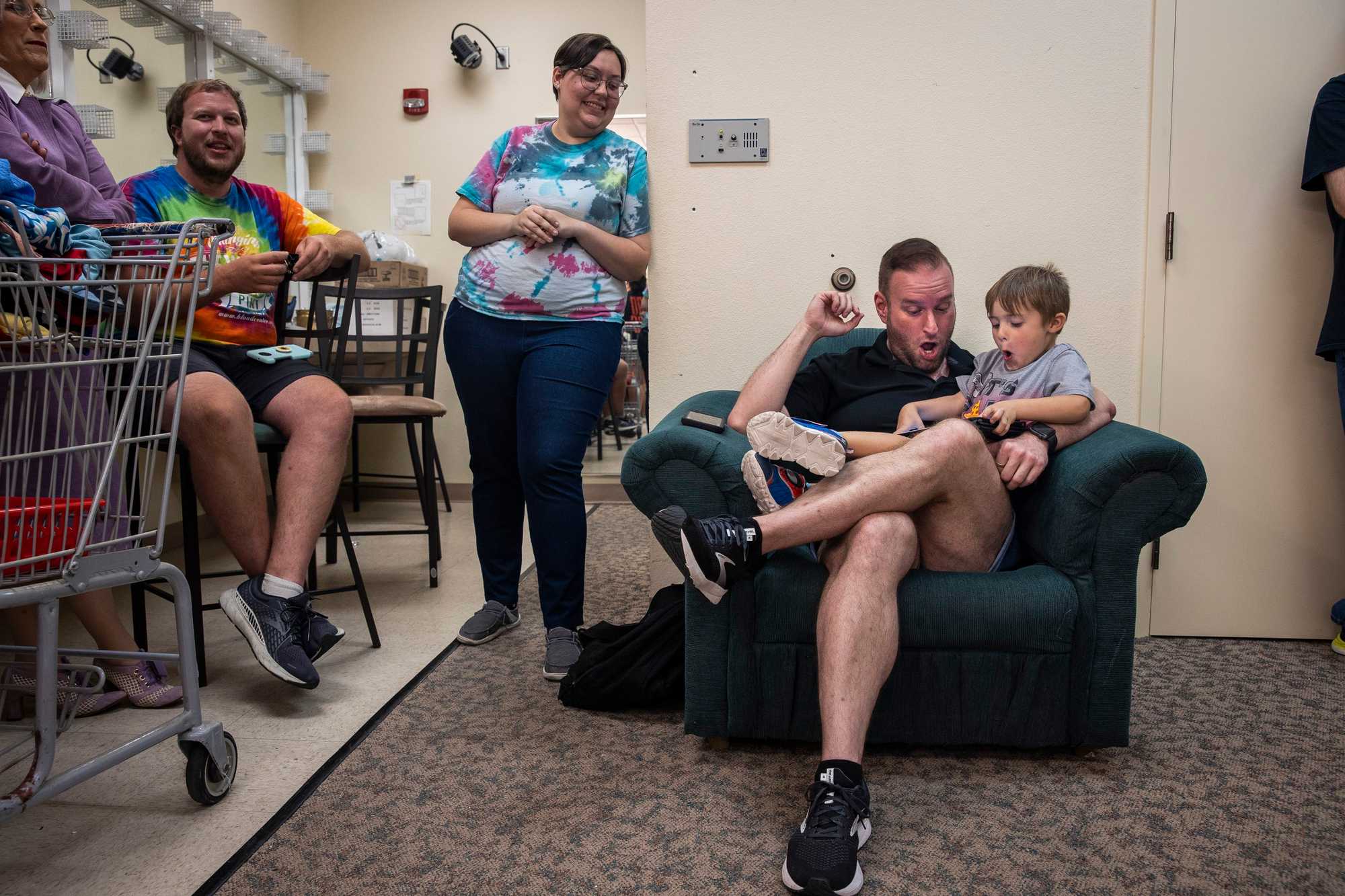 Depot Theater’s artistic director, Jon Montgomery, sat with 5-year-old Ezra Stammer before the dress rehearsal of "Steel Magnolias."