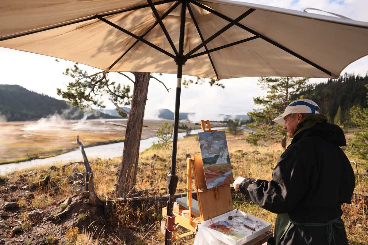 Peter Jefferson of Kamuela, Hawaii, painted the scene surrounding Flood Geyser.