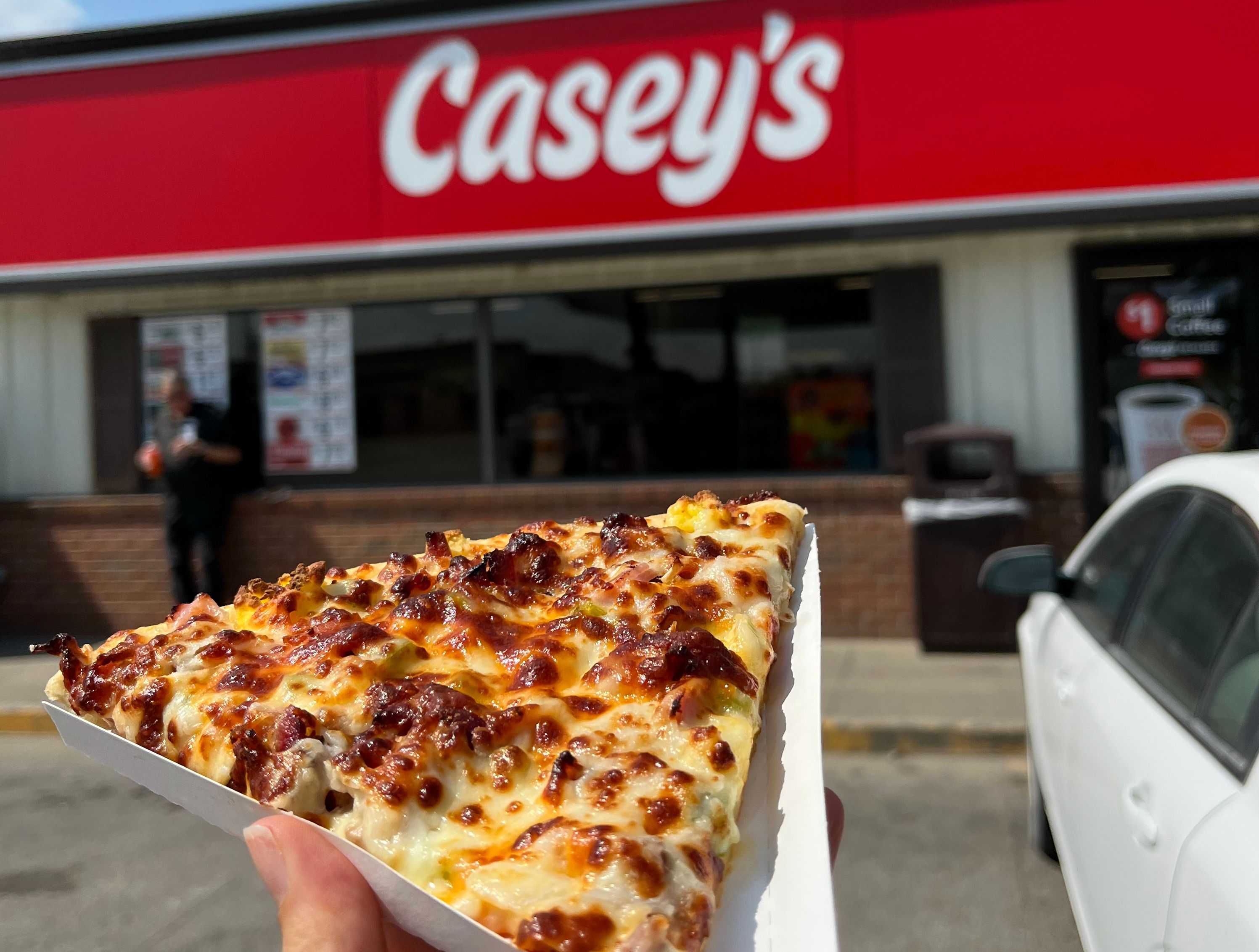 A slice of Casey's breakfast pizza purchased at the convenience store chain's location in Osceola, Iowa.