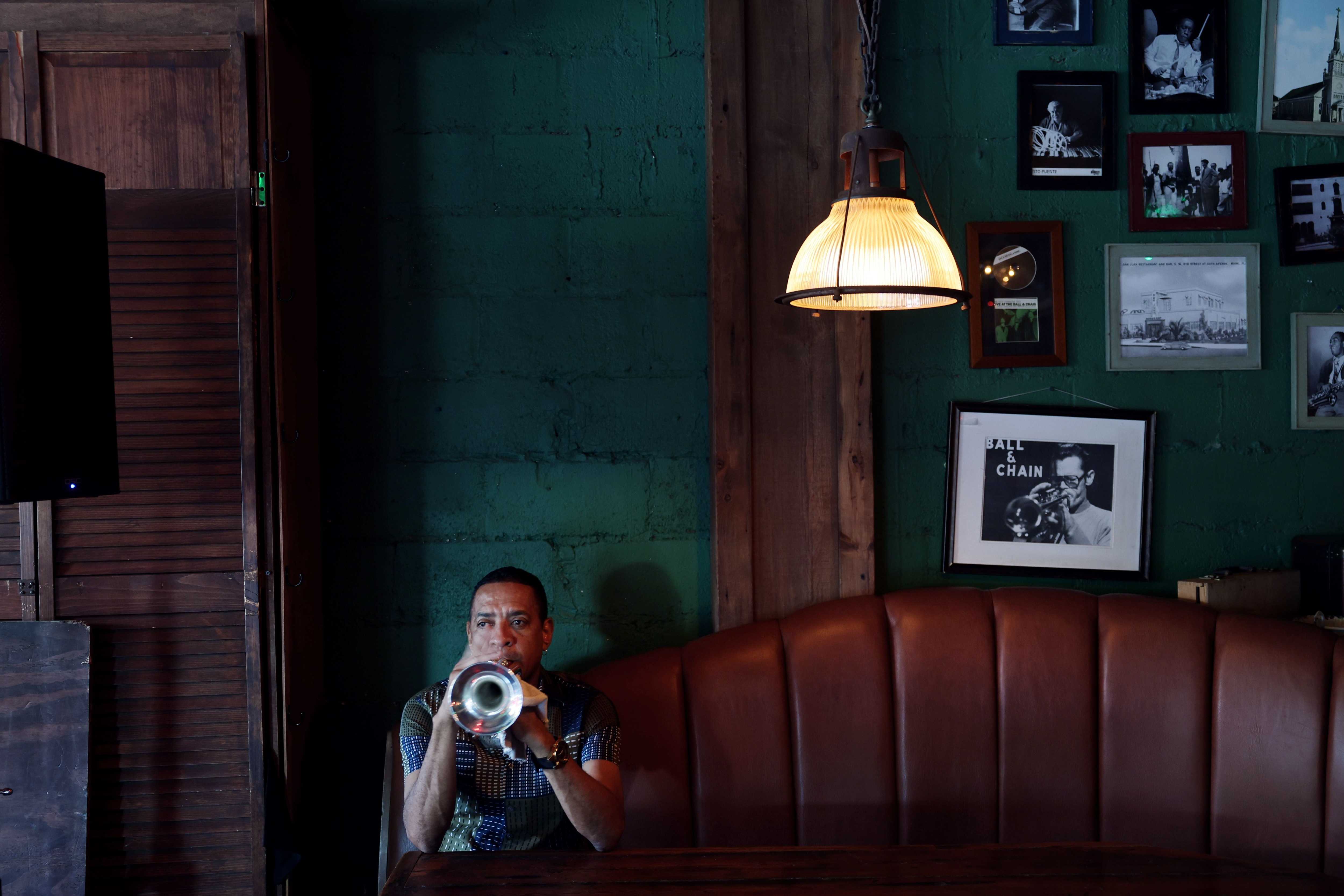 Danny Bravo warmed up on his trumpet before playing at the Ball & Chain nightclub Miami's Little Havana neighborhood.