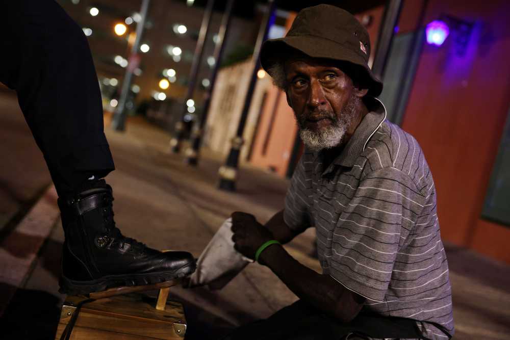 Don Bickerson shined a Memphis police officer's boots on Beale Street. He's shined shoes for various luminaries, including B.B. King and Stevie Wonder.