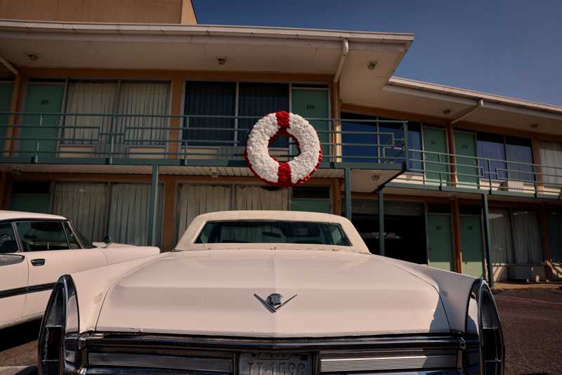 0A wreath hangs outside room 306, where  Martin Luther King Jr was fatally shot on April 4, 1968, at the Lorraine Motel in Memphis, TN on September 14, 2022.