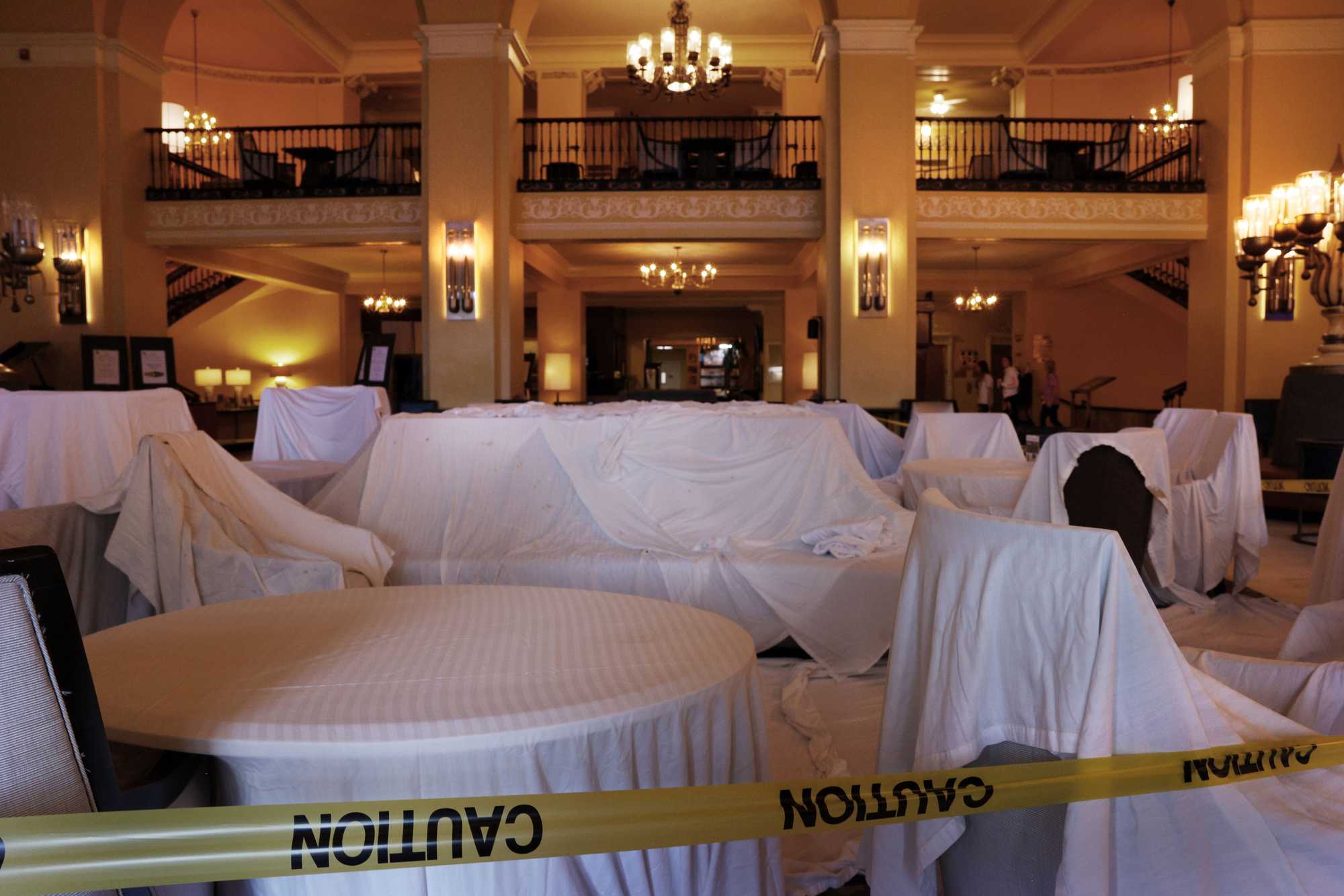 The lobby of the Arlington Hotel was undergoing renovations in early September, so the lobby slightly resembled a crime scene. 