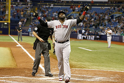 David Ortiz celebrates after hitting his 500th career MLB home run.